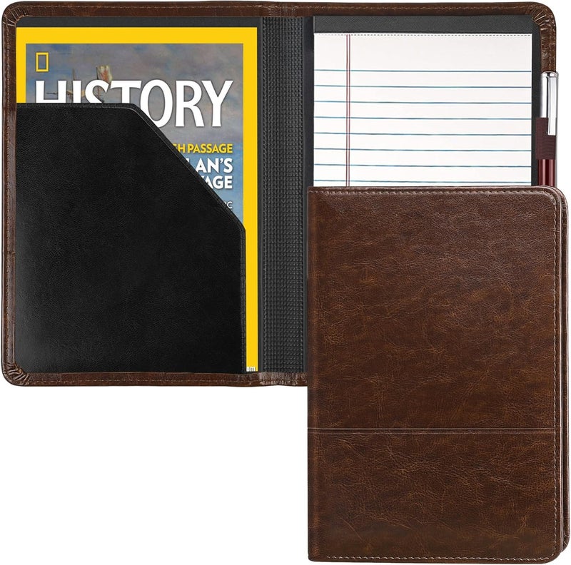 Gorbado Padfolio/Portfolio Binder, Mini Padfolio Portfolio Binder 5 x 8 Legal Writing Pad, A5 Document Organizer Folder for Men Women,Brown. - Image 1
